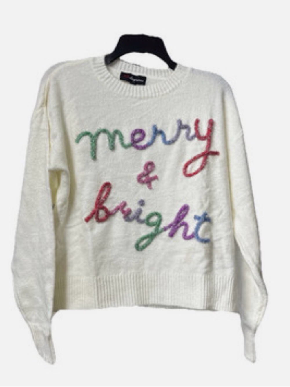 Women’s White 'Merry & Bright' Embellished Crewneck Sweater